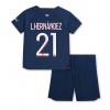 Fotballdrakt Barn Paris Saint-Germain Lucas Hernandez #21 Hjemmedraktsett 2023-24 Kortermet (+ Korte bukser)